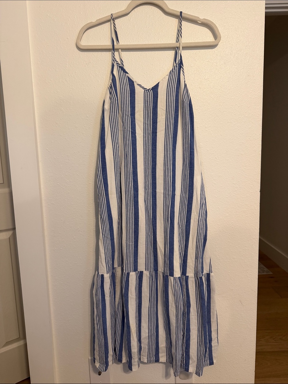 J. Crew Blue and White Striped Midi Sundress